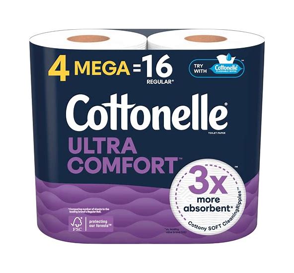 Cottonelle Ultra Comfort Soft Toilet Paper, 4 Mega Rolls = 16 Regular Rolls