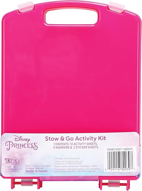 Disney Princess Stow & Go Activity Kit, 17-Piece Travel Art Set, Preschool, Kids Toys for Ages 3 Up