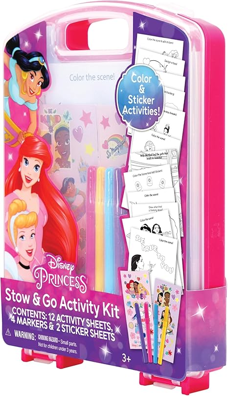 Disney Princess Stow & Go Activity Kit, 17-Piece Travel Art Set, Preschool, Kids Toys for Ages 3 Up
