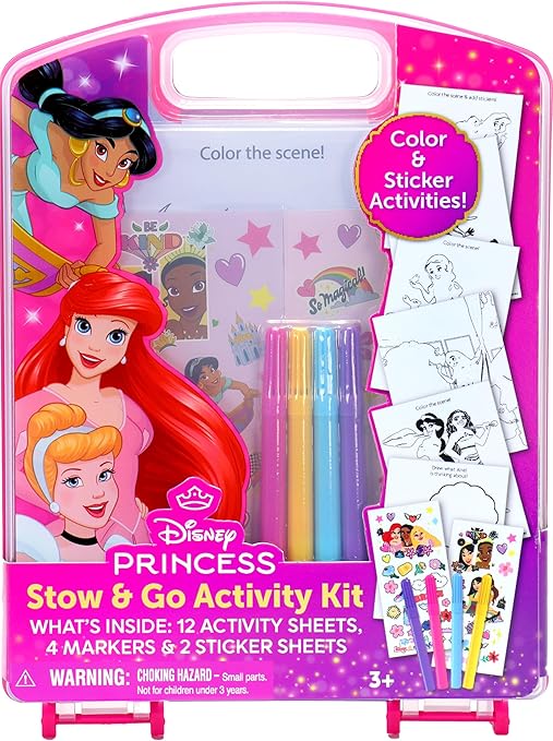Disney Princess Stow & Go Activity Kit, 17-Piece Travel Art Set, Preschool, Kids Toys for Ages 3 Up
